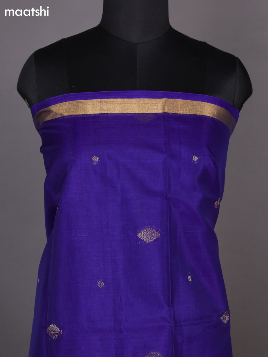 Royal Blue and Kumkum Red Kora Silk Cotton Dress Material With Zari Buttas and Bottom & Zari Dupatta