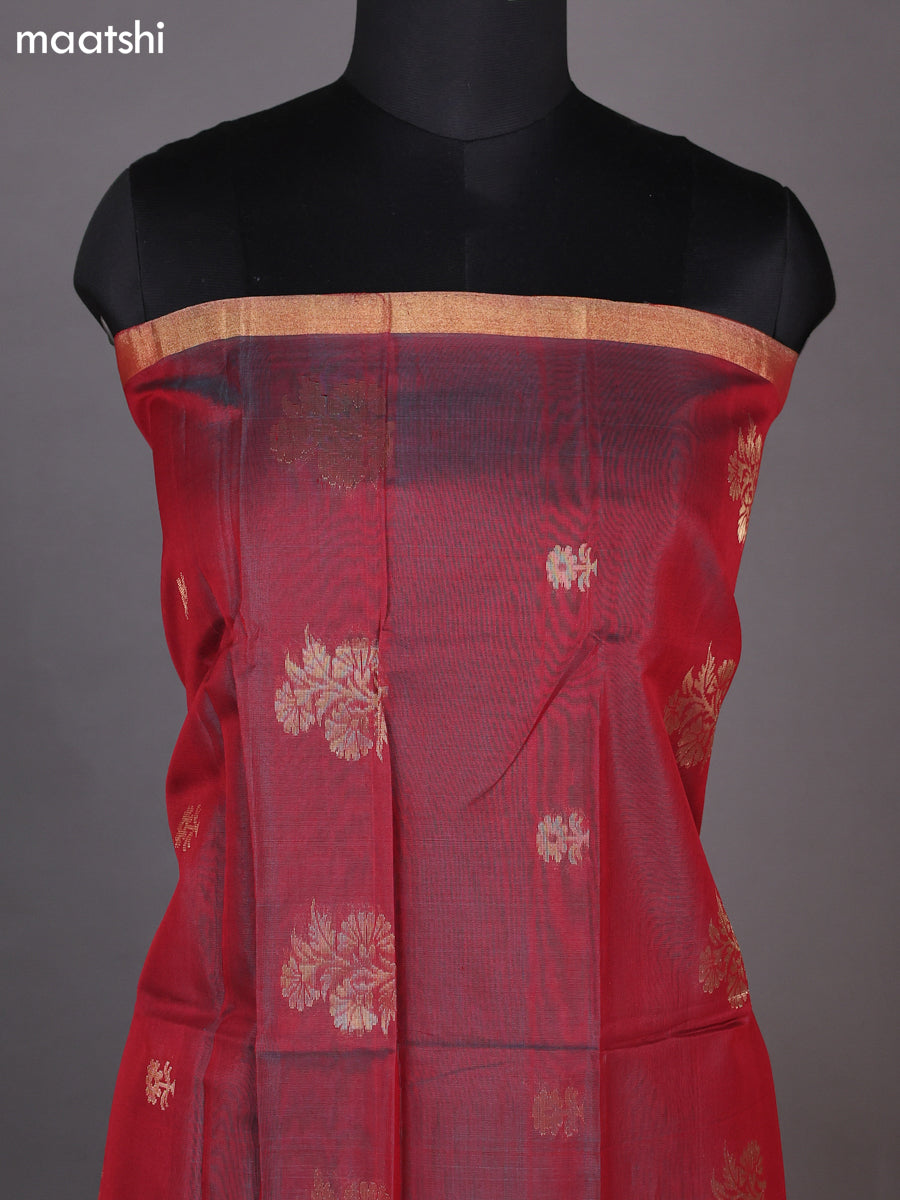 Dual Shade Of Maroon and Dual Shade Of Blue Kora Silk Cotton Dress Material With Zari Buttas and Bottom & Zari Dupatta
