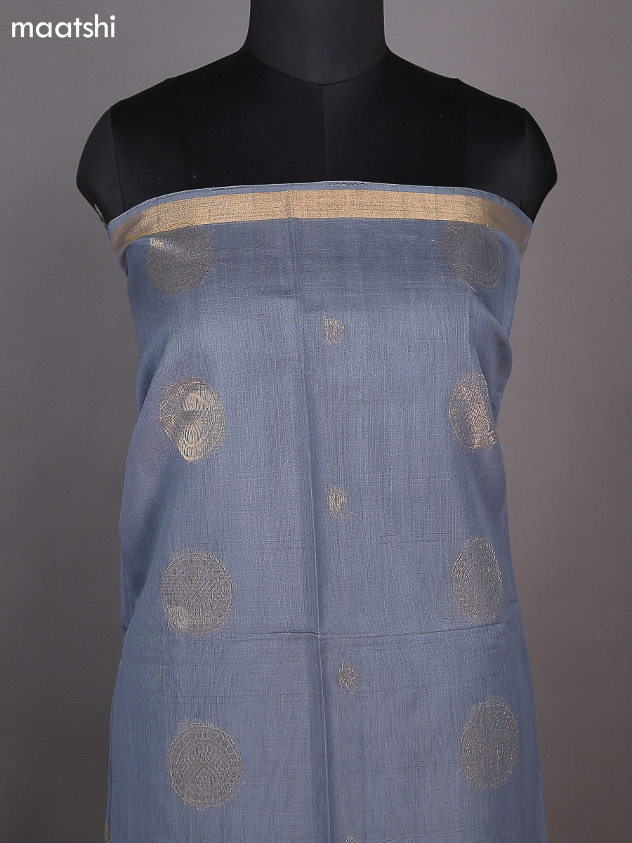 Pastel Grey and Mauve Pink Kora Silk Cotton Dress Material With Zari Buttas and Bottom & Zari Dupatta