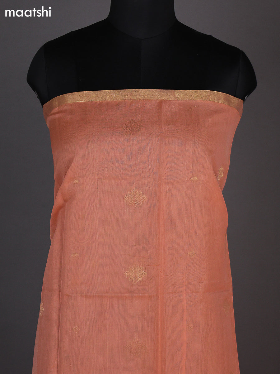 Peach Shade and Maroon Kora Silk Cotton Dress Material With Zari Buttas and Bottom & Zari Dupatta