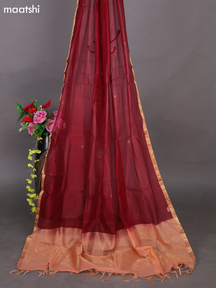 Peach Shade and Maroon Kora Silk Cotton Dress Material With Zari Buttas and Bottom & Zari Dupatta