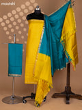 Yellow and Teal Green Pure Silk Dress Material With Zari Buttas