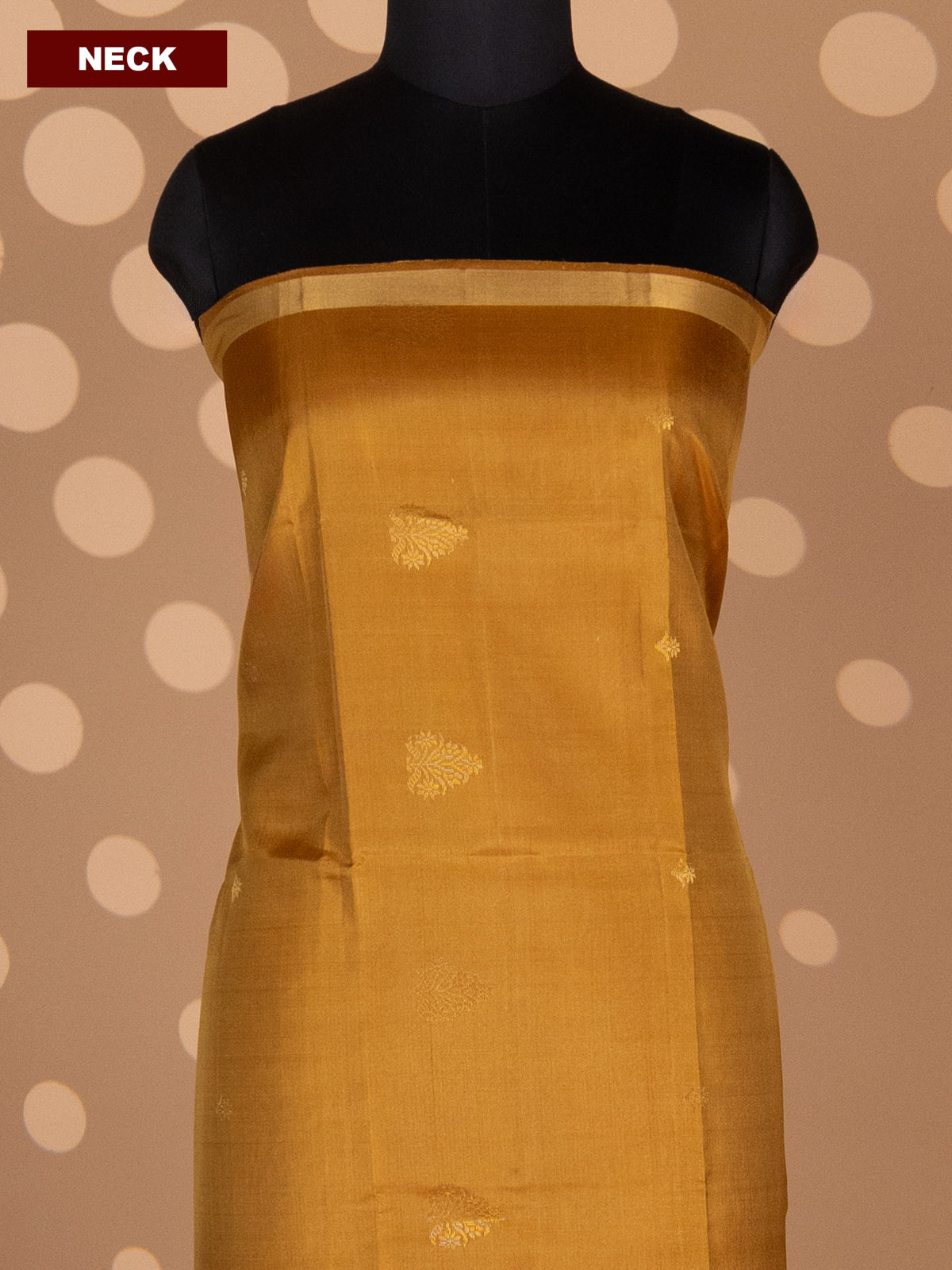 Dark Mustard and Peach Pink Pure Silk Dress Material With Zari Buttas