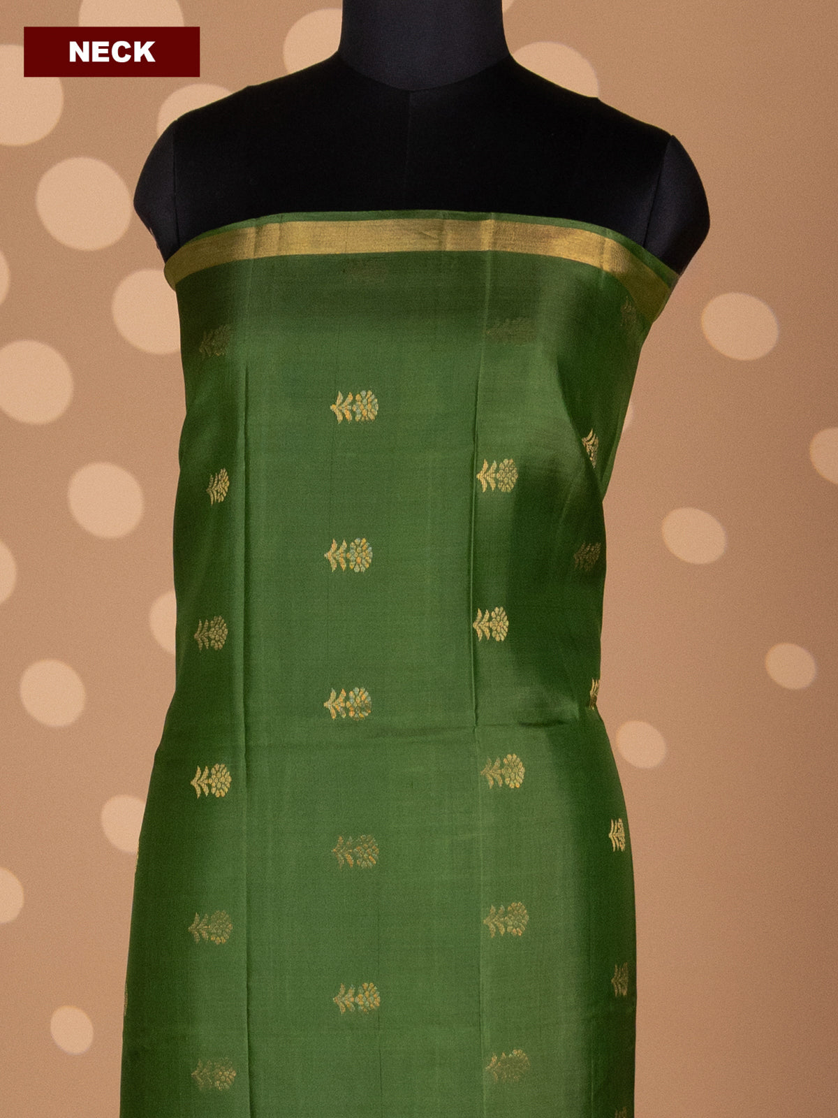 Green and Royal Blue Pure Silk Dress Material With Zari Buttas