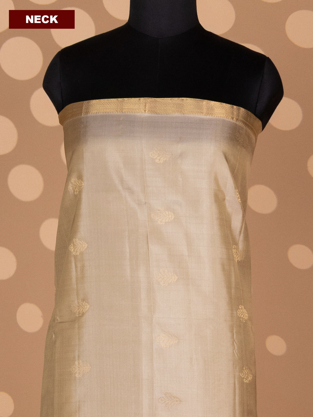 Beige and Maroon Pure Silk Dress Material With Zari Buttas