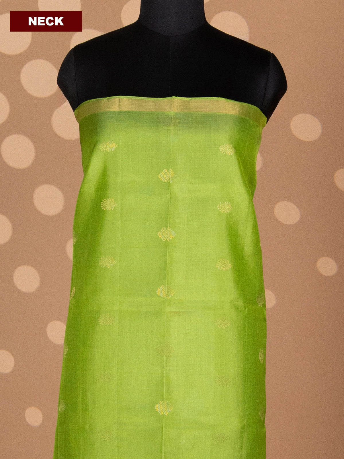Light Green and Navy Blue Pure Silk Dress Material With Zari Buttas