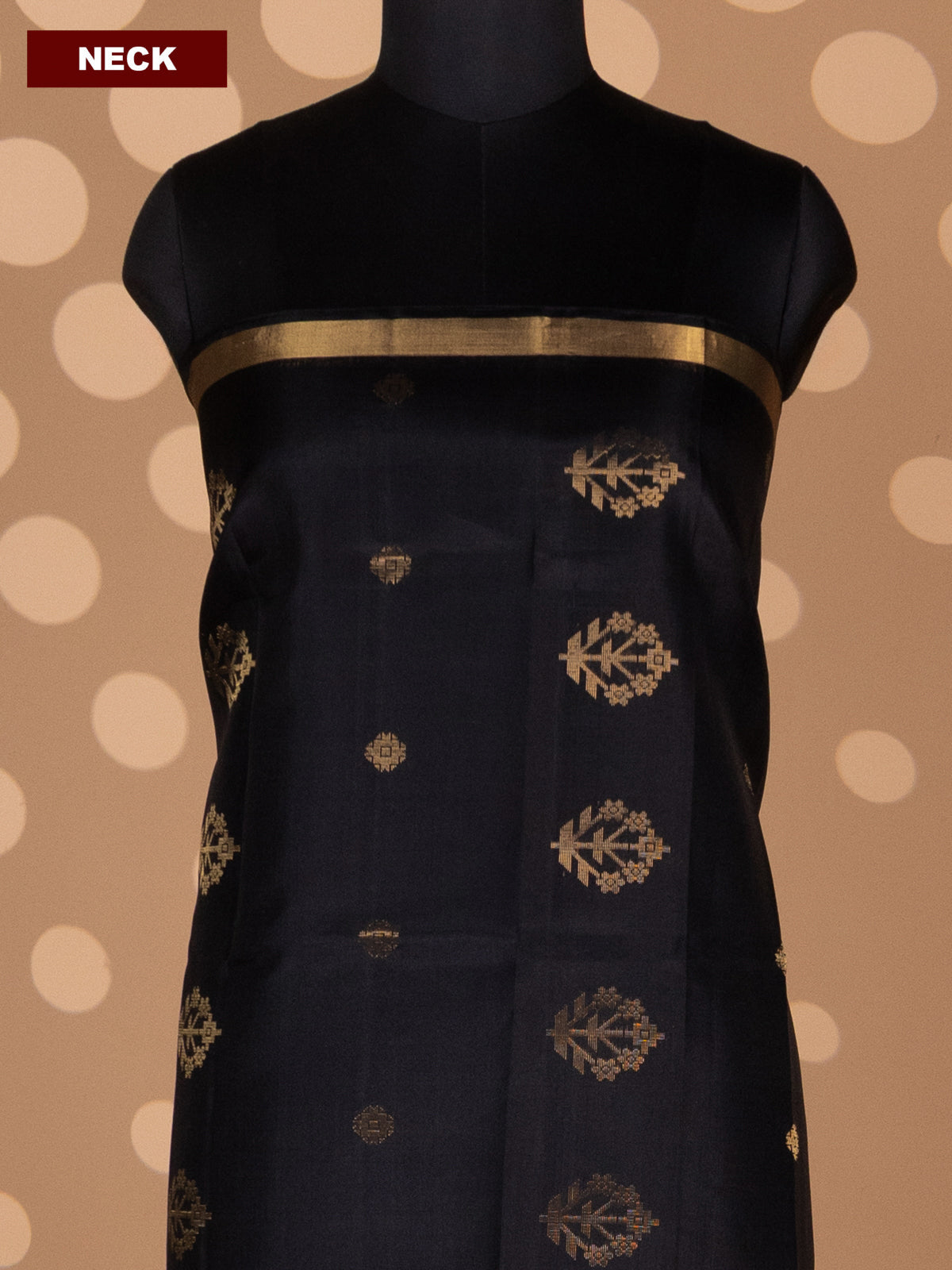 Black and Green Pure Silk Dress Material With Zari Buttas