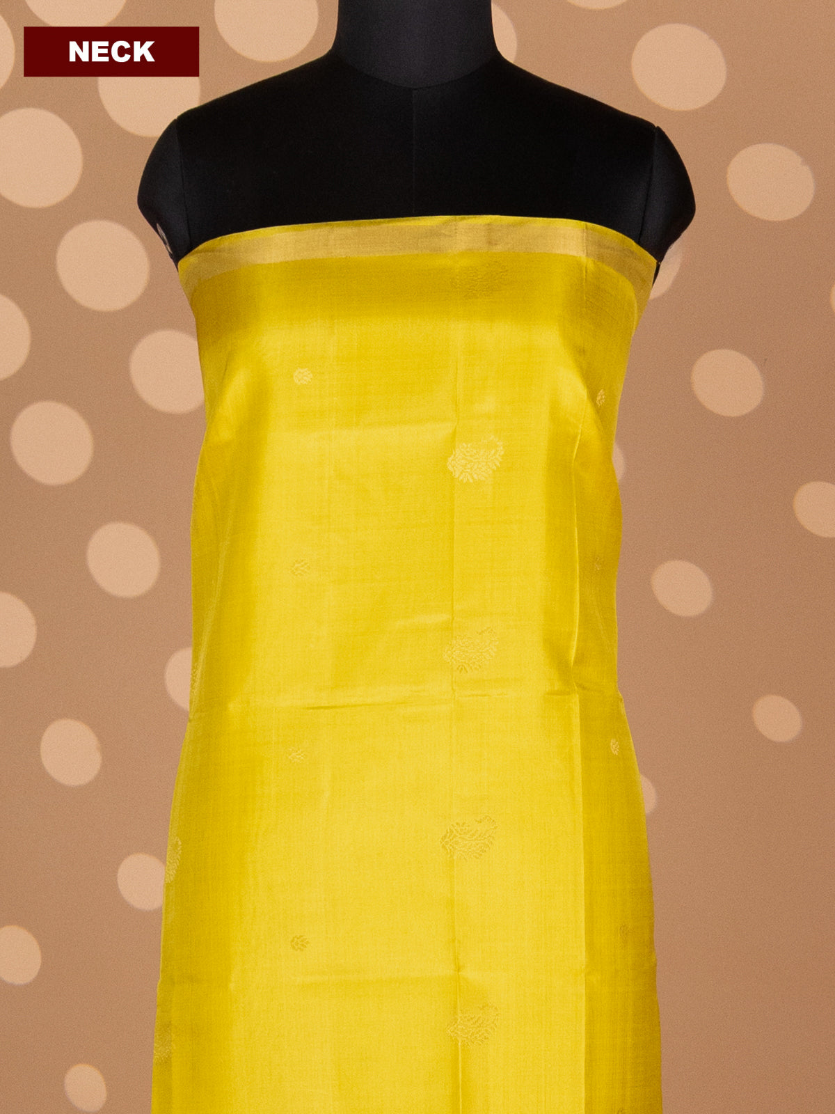 Yellow and Peach Pure Silk Dress Material With Zari Buttas