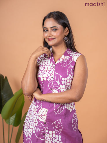 Cotton co-ord set mauve pink and beige with allover prints & collar neck pattern and straight cut pant & sleeve attached