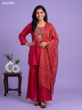 Pink Art Silk Embroidery Work Short Straight Suit