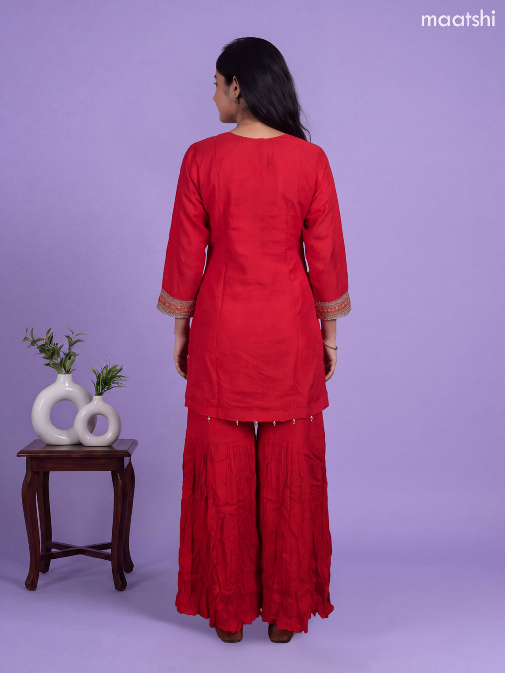 Red Art Silk Embroidery Work Short Anarkali Suit