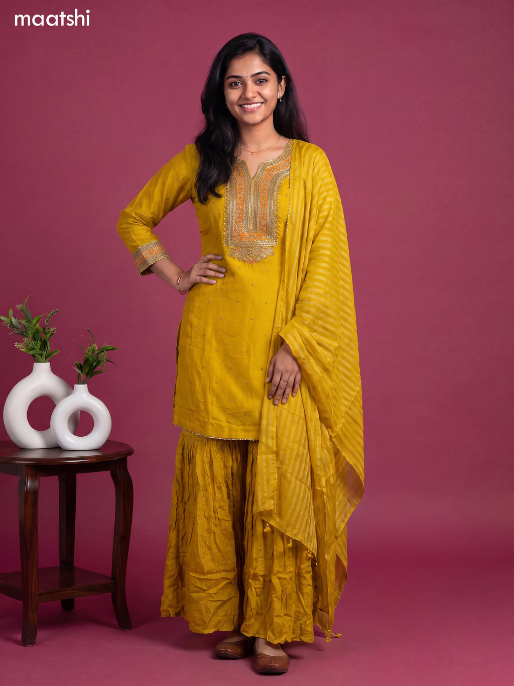 Yellow Art Silk Embroidery Work Short Anarkali Suit