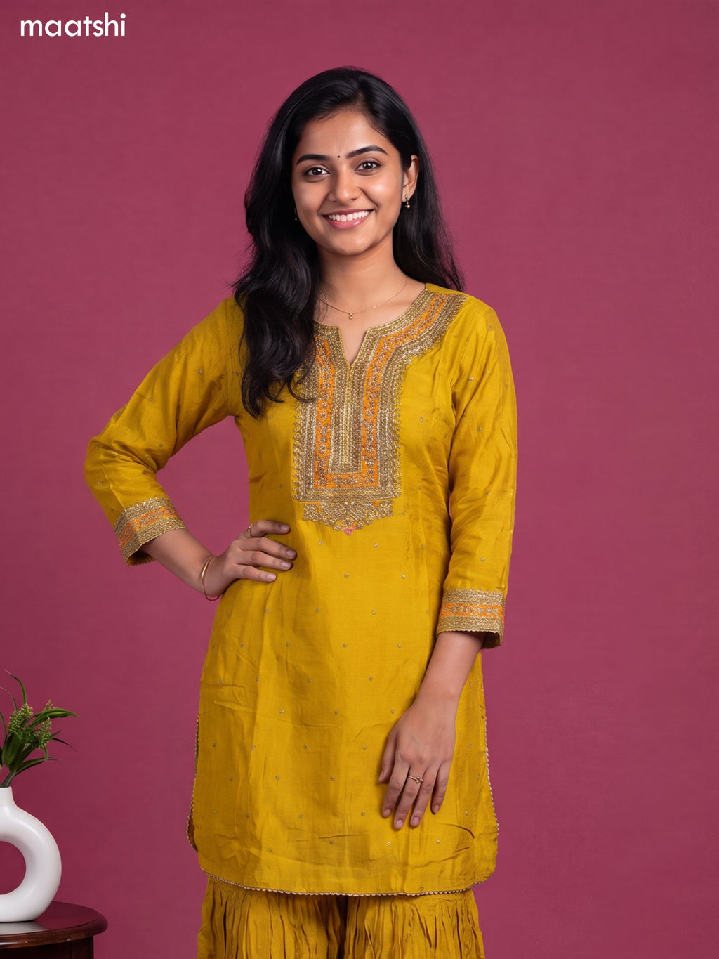 Yellow Art Silk Embroidery Work Short Anarkali Suit