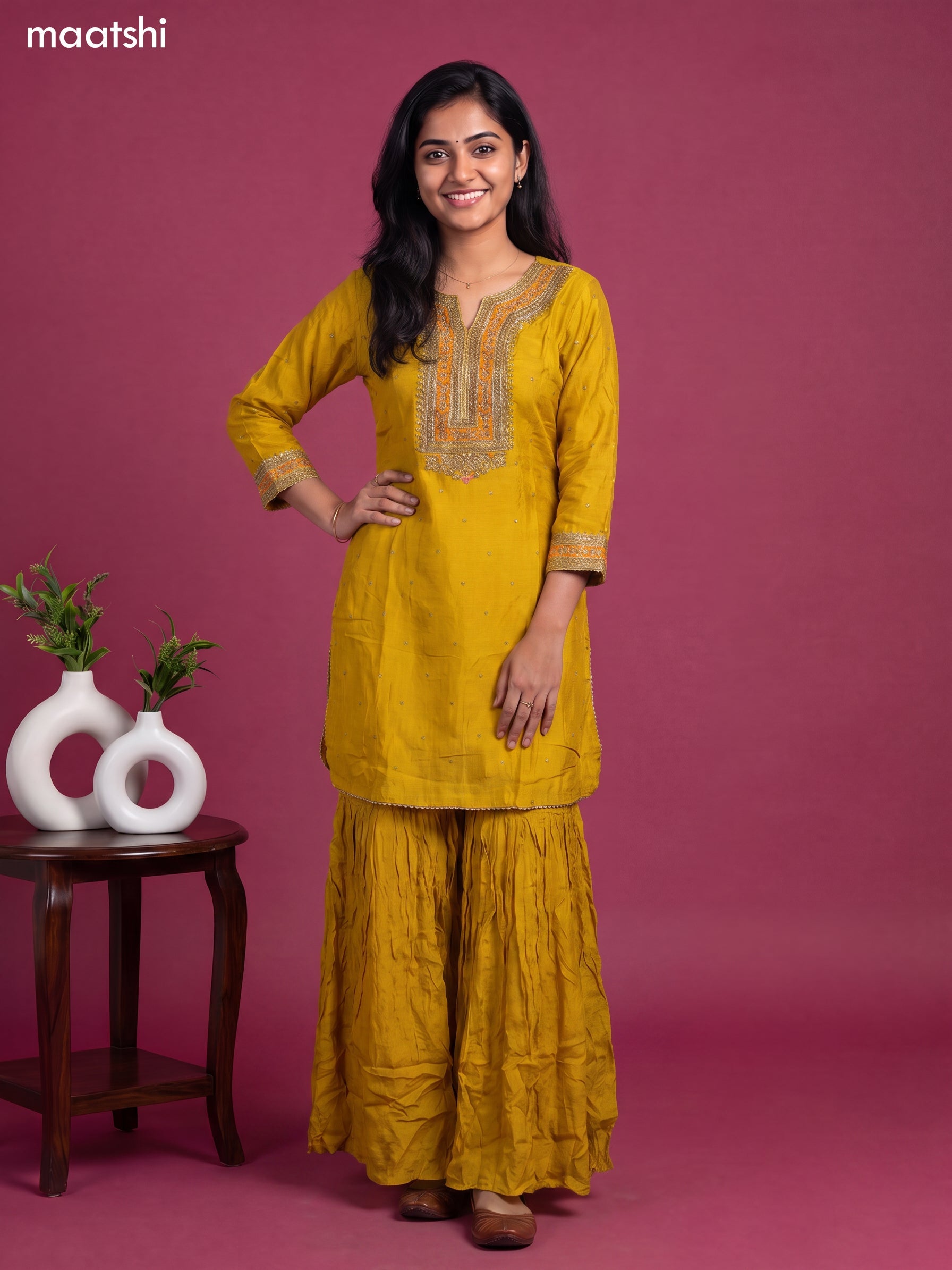 Yellow Art Silk Embroidery Work Short Anarkali Suit