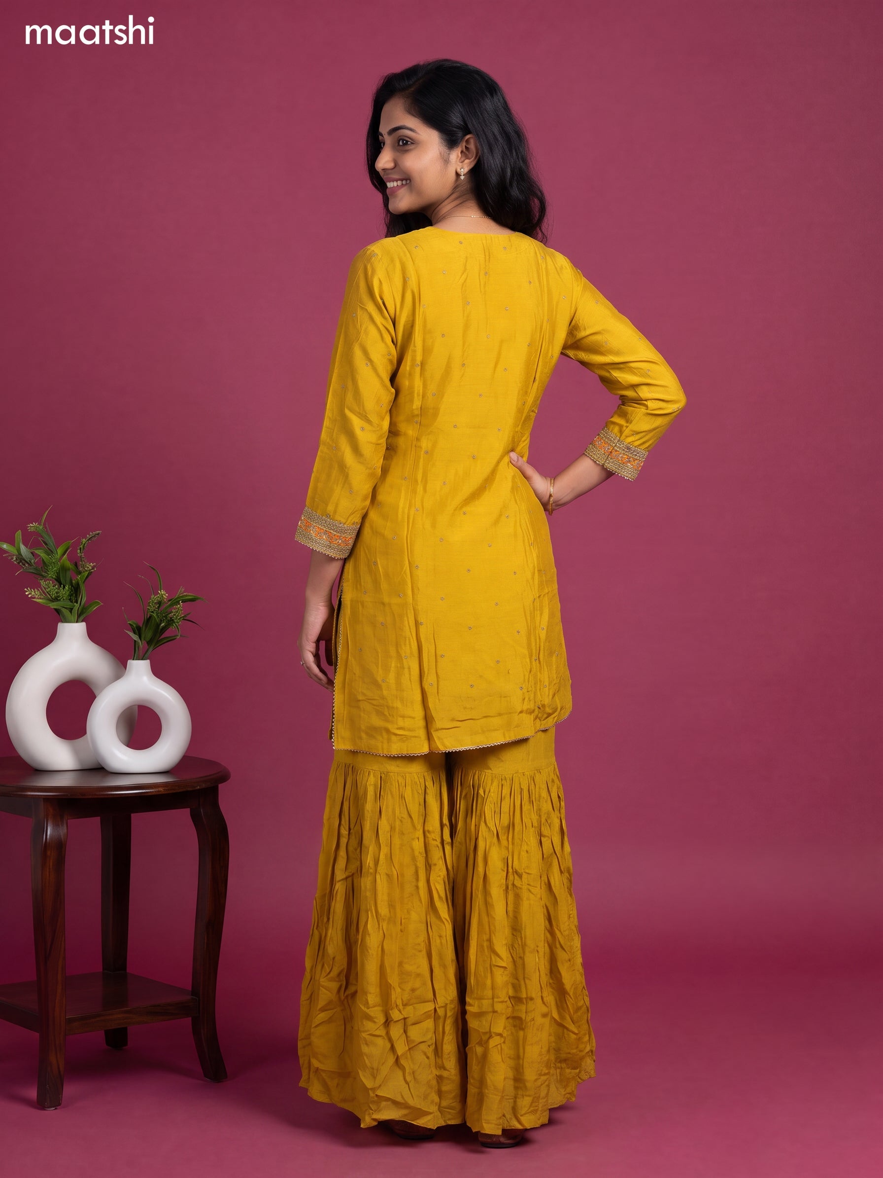 Yellow Art Silk Embroidery Work Short Anarkali Suit