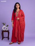 Red Art Silk Embroidery Work Short Anarkali Suit