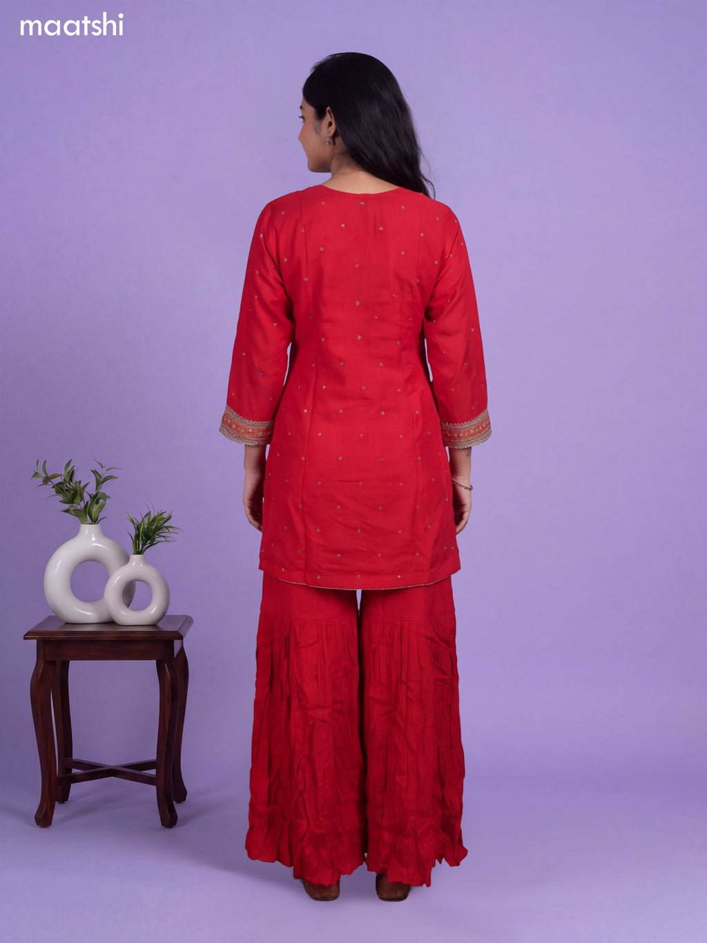 Red Art Silk Embroidery Work Short Anarkali Suit
