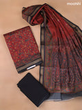 Dark Rust and Black Art Silk Dress Material With Allover Floral Prints