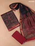 Black and Maroon Art Silk Dress Material With Allover Floral Prints