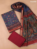 Navy Blue and Maroon Art Silk Dress Material With Allover Floral Prints