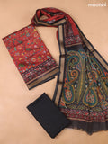 Dark Rust and Black Art Silk Dress Material With Allover Floral Prints