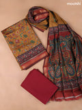 Mustard Yellow and Maroon Art Silk Dress Material With Allover Floral Prints