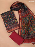 Black and Maroon Art Silk Dress Material With Allover Floral Prints