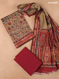 Sandal and Maroon Art Silk Dress Material With Allover Floral Prints