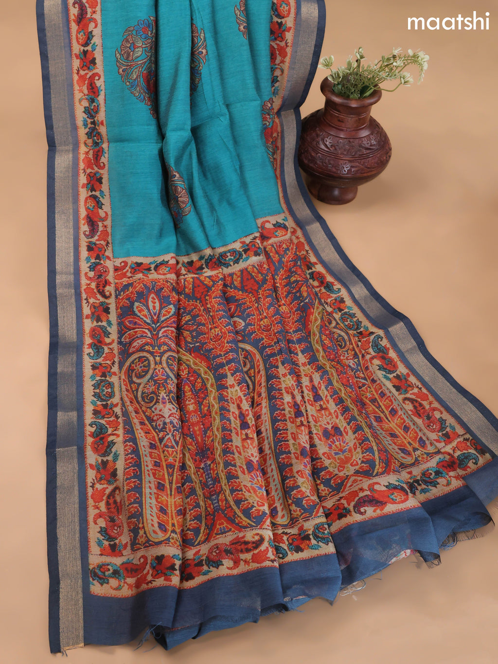Teal Blue and Navy Blue Art Silk Dress Material With Allover Floral Prints
