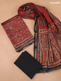 Dark Rust and Black Art Silk Dress Material With Allover Floral Prints