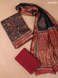 Black and Maroon Art Silk Dress Material With Allover Floral Prints