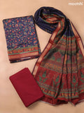 Navy Blue Art Silk Dress Material With Allover Floral Prints