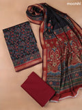 Black and Maroon Art Silk Dress Material With Allover Floral Prints