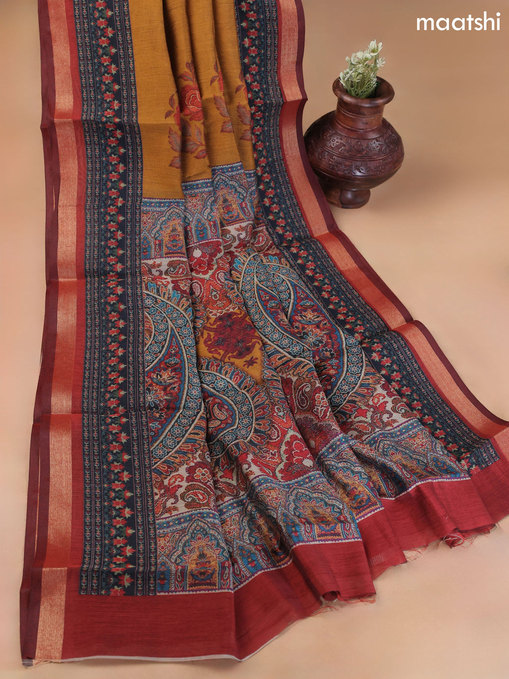 Mustard Yellow Art Silk Dress Material With Allover Floral Prints