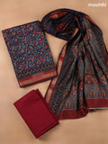 Navy Blue Art Silk Dress Material With Allover Floral Prints