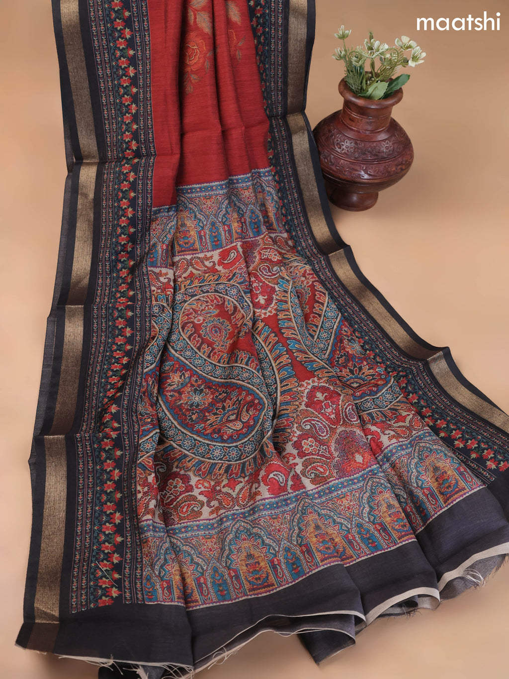 Dark Rust Art Silk Dress Material With Allover Floral Prints