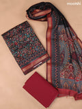 Black and Brown Art Silk Dress Material With Allover Floral Prints