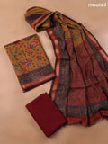 Mustard Yellow and Maroon Art Silk Dress Material With Allover Floral Prints