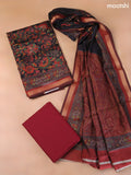 Black and Maroon Art Silk Dress Material With Allover Floral Prints