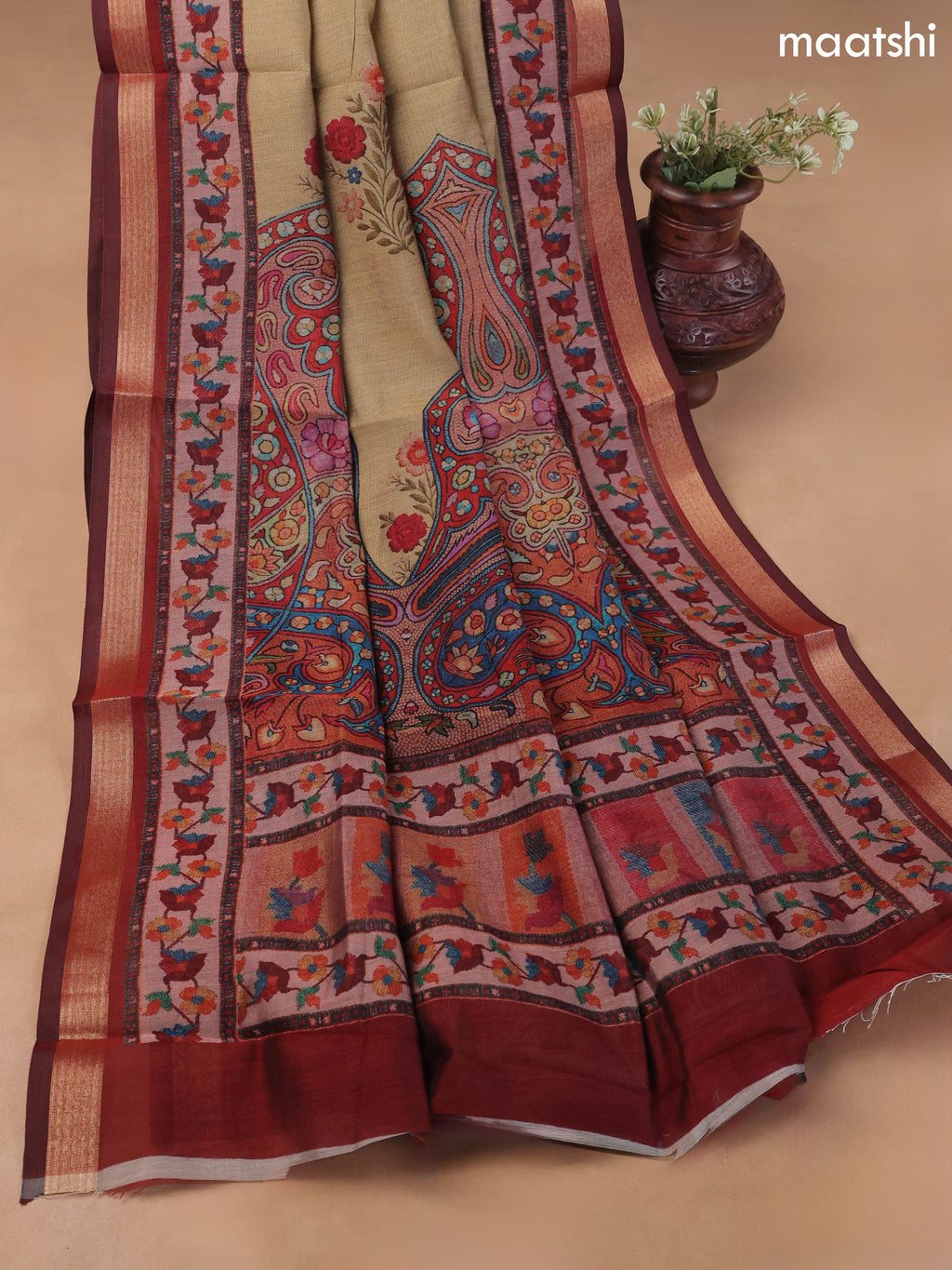 Sandal Art Silk Dress Material With Allover Floral Prints