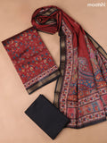 Dark Rust and Black Art Silk Dress Material With Allover Floral Prints