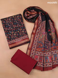 Black and Maroon Art Silk Dress Material With Allover Floral Prints