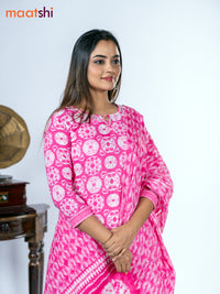 Cotton salwar suit pink with allover batik prints & embroidery zardosi work neck pattern and straight cut pant & dupatta
