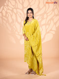 Crepe silk salwar suit lime green with allover bandhani prints & beaded work neck pattern and straight cut pant & dupatta