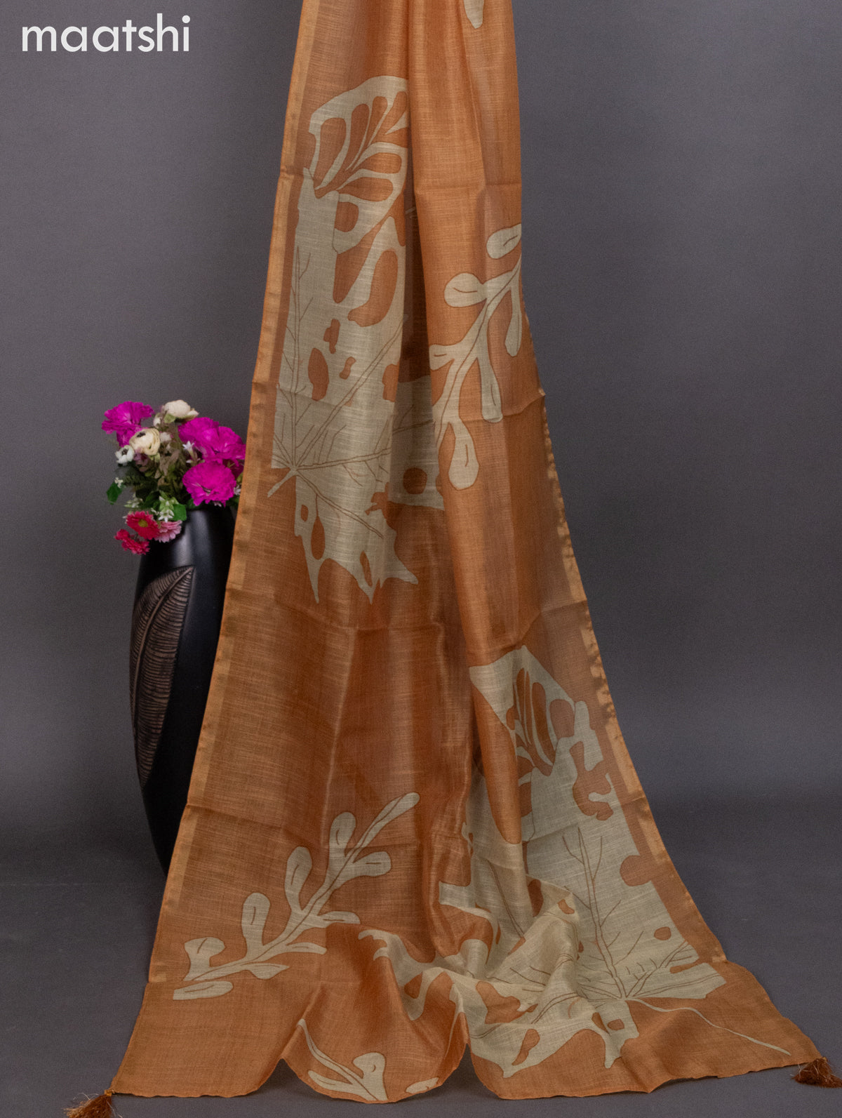 Tissue linen dress material mustard yellow with kantha stich work neck pattern and bottom & dupatta