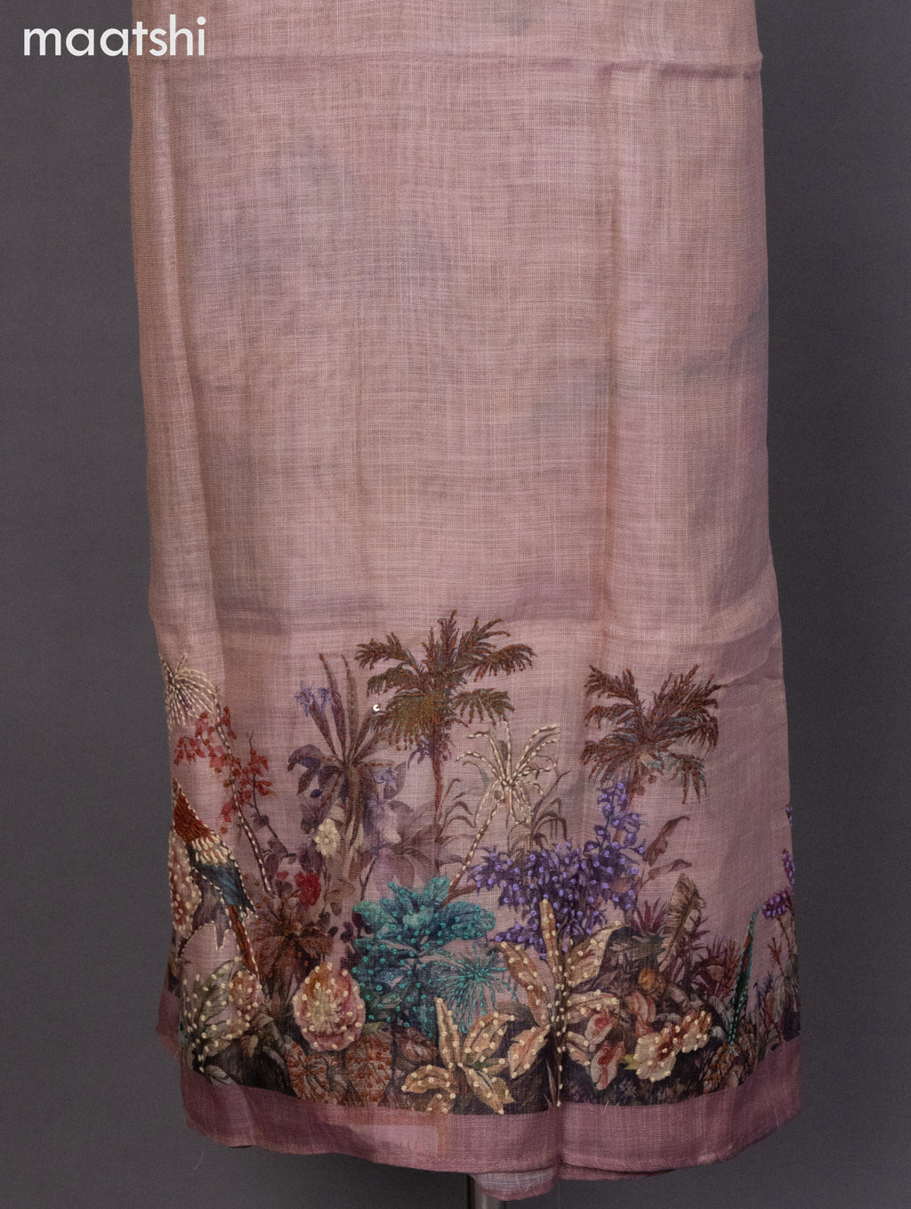 Tissue linen dress material pastel shade with prints & embroidery work neck pattern and bottom & dupatta