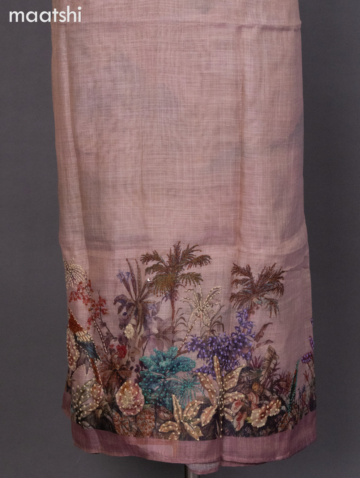 Tissue linen dress material pastel shade with prints & embroidery work neck pattern and bottom & dupatta