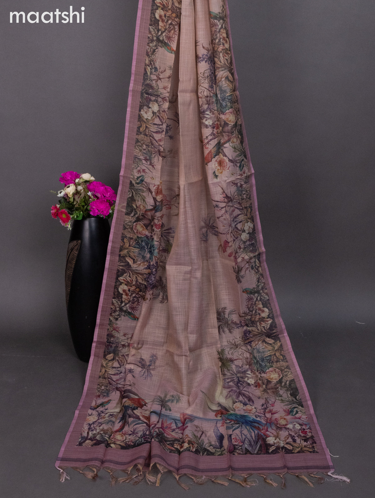 Tissue linen dress material pastel shade with prints & embroidery work neck pattern and bottom & dupatta