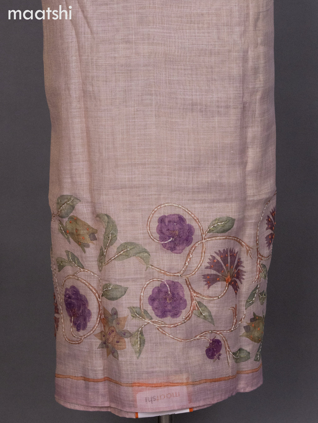 Tissue linen dress material pastel shade with french knot & kantha stich work and bottom & dupatta