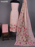 Tissue linen dress material peach pink shade with french knot & kantha stich work and bottom & dupatta